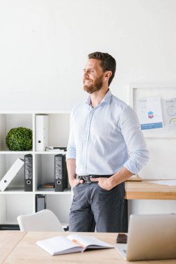Yakışıklı görüntüsünü iş adamı ofis kapalı duran sakallı. Bir kenara arıyorsunuz.