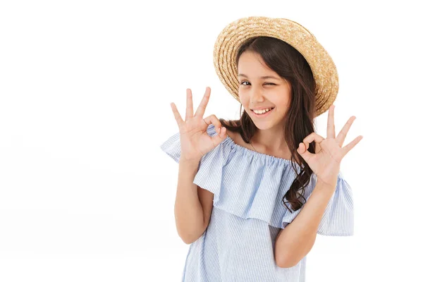 Imagem Menina Bonita Isolado Sobre Fundo Parede Branca Mostrando Gesto — Fotografia de Stock