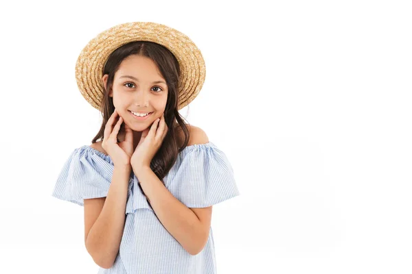 Imagem Menina Bonito Posando Isolado Sobre Fundo Parede Branca — Fotografia de Stock