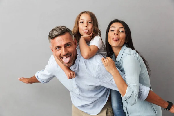 Portrait Excited Family Father Mother Little Daughter Having Fun Together — Stock Photo, Image
