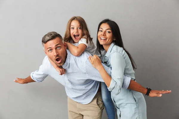 Portrait Joyful Family Father Mother Little Daughter Having Fun Together — Stock Photo, Image
