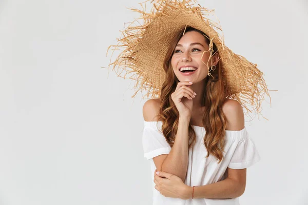 Foto Primo Piano Elegante Donna Anni Indossando Grande Cappello Paglia — Foto Stock