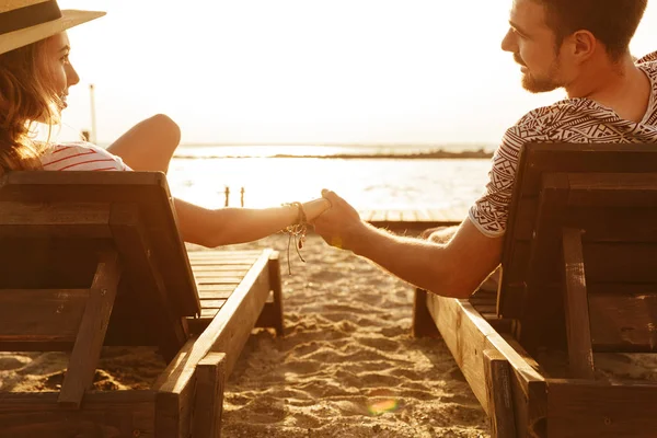 Imagem Amigos Casal Amoroso Ter Descanso Livre Praia — Fotografia de Stock