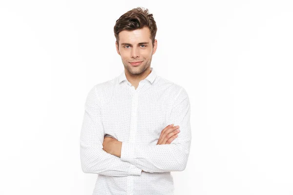 Imagen Del Feliz Hombre Sonriente Años Con Cerda Posando Cámara — Foto de Stock