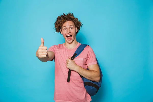 Foto Van Student Man Met Krullend Haar Het Dragen Van — Stockfoto