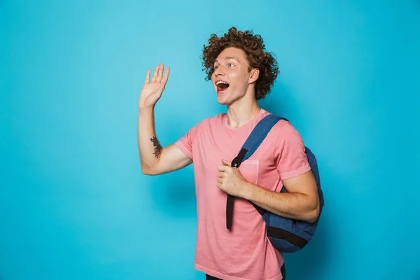 Afbeelding Van Student Man Met Krullend Haar Het Dragen Van — Stockfoto