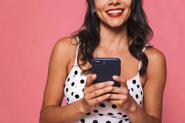 Foto Recortada Mulher Alegre Trajes Banho Posando Isolado Sobre Fundo — Fotografia de Stock