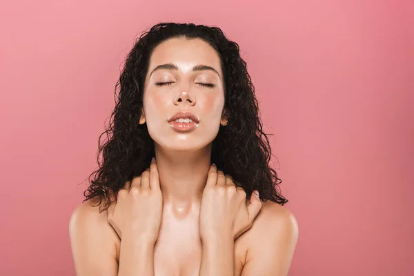 Retrato Belleza Una Sensual Joven Mujer Topless Con Pelo Rizado — Foto de Stock