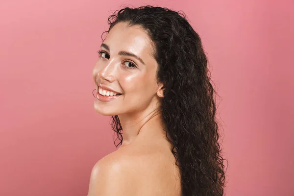 Retrato Belleza Una Joven Topless Sonriente Con Pelo Moreno Rizado —  Fotos de Stock
