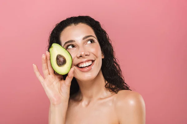 Retrato Belleza Una Joven Feliz Topless Con Pelo Rizado Morena — Foto de Stock