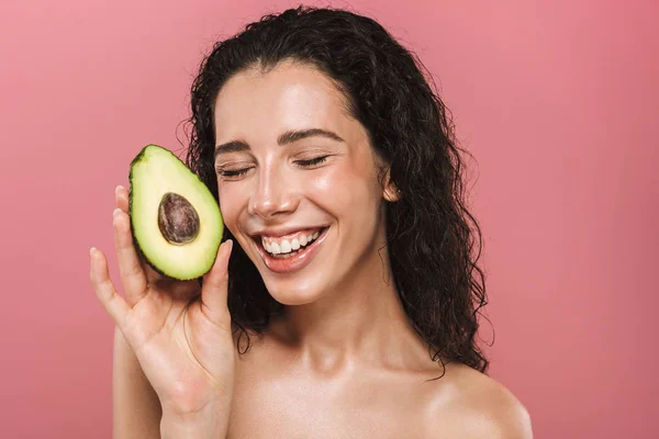 Retrato Belleza Una Joven Topless Sonriente Con Pelo Moreno Rizado —  Fotos de Stock