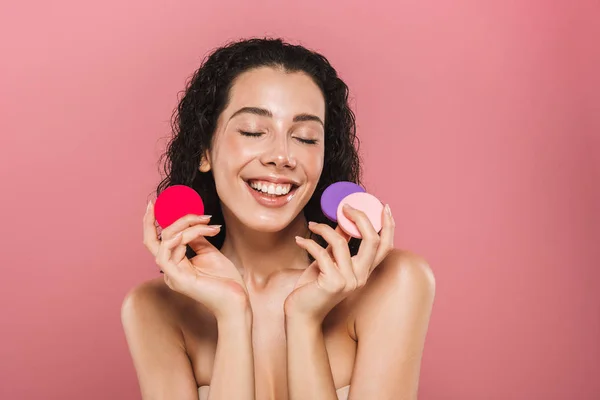 Portrait Beauté Une Jeune Femme Nue Enchantée Aux Cheveux Bruns — Photo