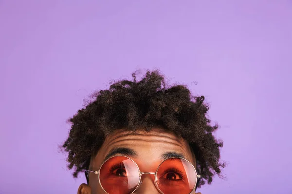 Half Face Portrait Young Afro American Man Sunglasses Isolated Looking — Stock Photo, Image