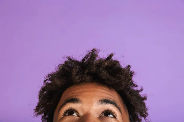 Half Face Portrait Cherful Young Afro American Man Isolated Looking — Stock Photo, Image