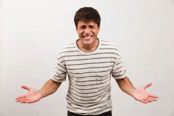 Image Screaming Displeased Handsome Man Standing Isolated White Background Wall — Stock Photo, Image