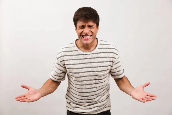 Imagem Grito Desagradado Bonito Homem Isolado Sobre Parede Fundo Branco — Fotografia de Stock