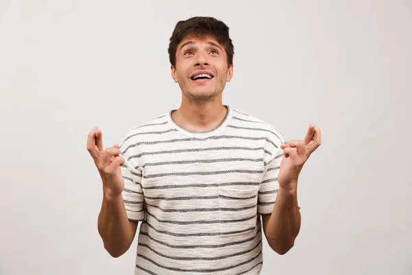 Foto Homem Bonito Animado Isolado Sobre Parede Fundo Branco Fazer — Fotografia de Stock