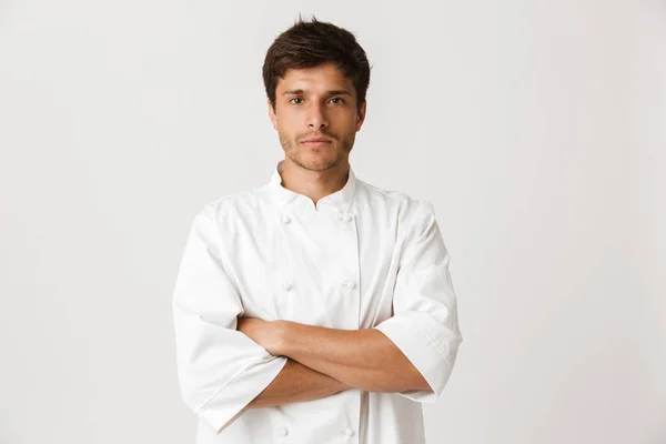 Image Beau Jeune Chef Homme Debout Isolé Sur Fond Mur — Photo