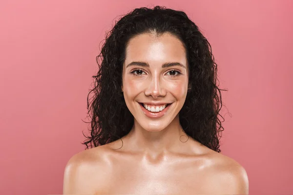 Portrét Docela Veselá Šťastné Mladé Ženy Zdravé Kůže Představuje Samostatný — Stock fotografie