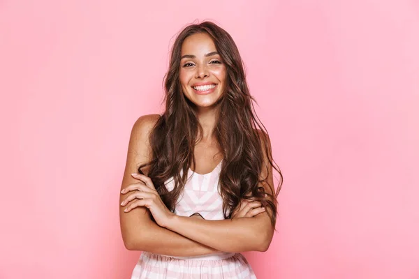 Imagem Mulher Encantadora Europeia 20S Com Cabelo Comprido Vestindo Vestido — Fotografia de Stock