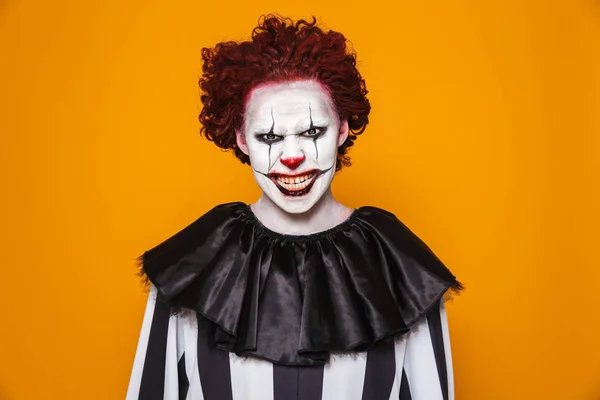 Homme Clown Colère 20S Portant Costume Noir Maquillage Halloween Regardant — Photo