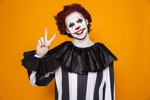Läskig Clown Mannen 20S Bär Svart Kostym Och Halloween Smink — Stockfoto