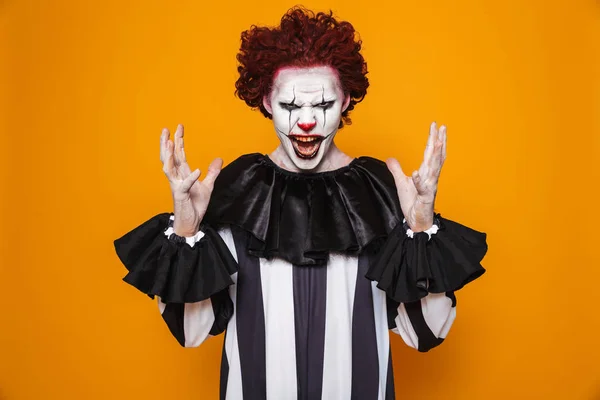 Laid Clown Homme 20S Portant Costume Noir Halloween Maquillage Regarder — Photo