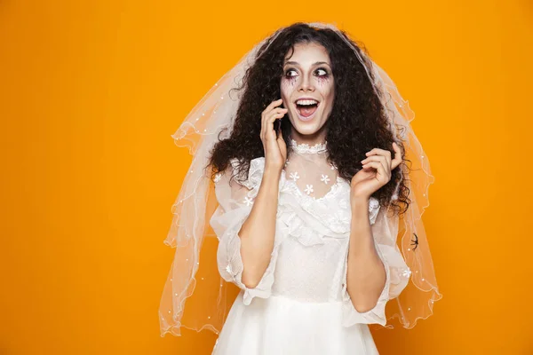 Imagen Novia Muerta Zombie Halloween Con Vestido Novia Maquillaje Miedo — Foto de Stock