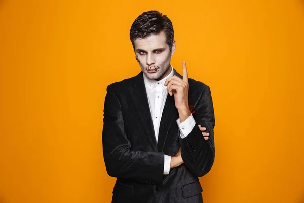 Photo Terrifying Zombie Gentleman Halloween Wearing Classical Suit Creepy Makeup — Stock Photo, Image