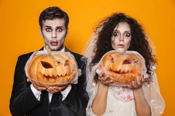 Fullängds Skott Läskigt Skrämmande Halloween Bruden Och Brudgummen Bröllop Dräkter — Stockfoto