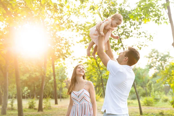 Happy Young Family Little Baby Girl Spending Time Together Park — Stock Photo, Image