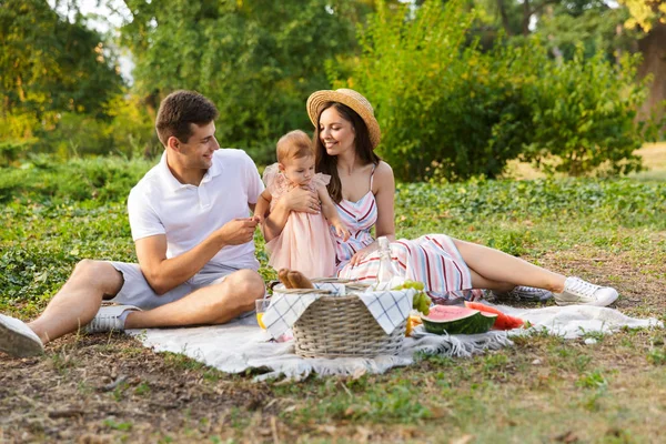 Cheerful Young Family Little Baby Girl Spending Time Together Park — Stock Photo, Image