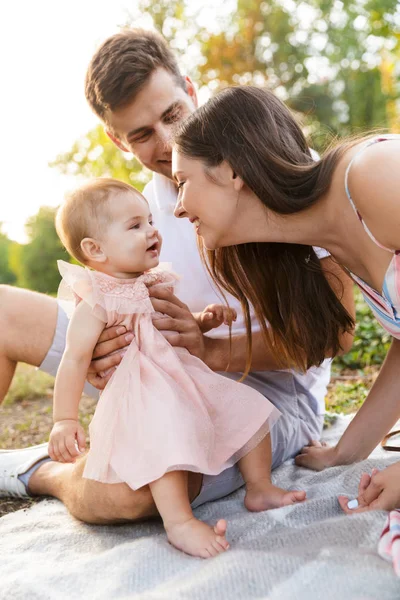 Happy Young Family Little Baby Girl Spending Time Together Park — Stock Photo, Image