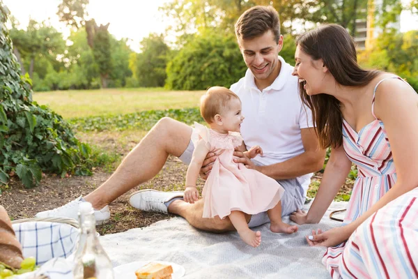 Lovely Young Family Little Baby Girl Spending Time Together Park — Stock Photo, Image