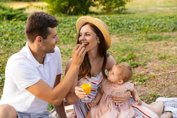 Pretty Young Family Little Baby Girl Spending Time Together Park — Stock Photo, Image