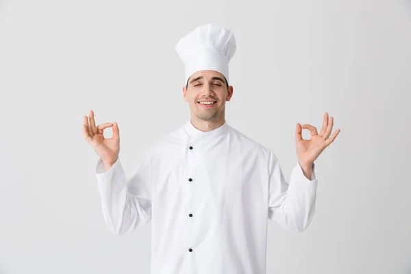 Image Handsome Young Man Chef Indoors Isolated White Wall Background — Stock Photo, Image