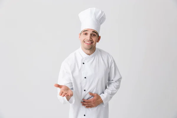 Photo Handsome Young Man Chef Indoors Isolated White Wall Background — Stock Photo, Image