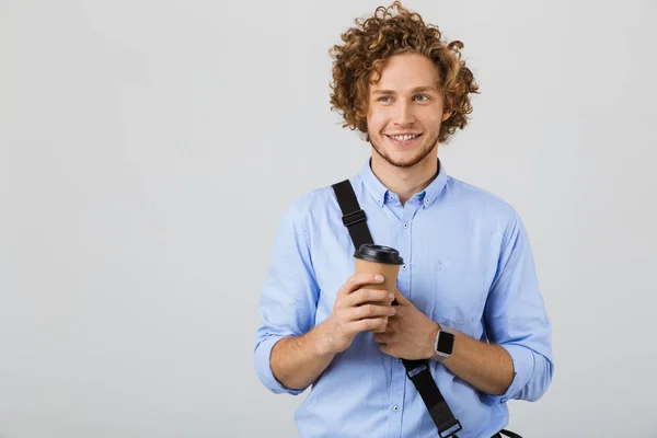 Porträt Eines Lächelnden Jungen Mannes Mit Hemd Das Isoliert Vor — Stockfoto