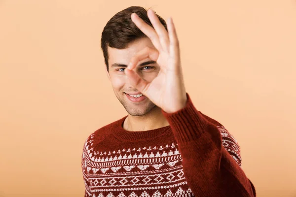 Imagen Del Atractivo Hombre Años Con Cerdas Usando Suéter Punto —  Fotos de Stock