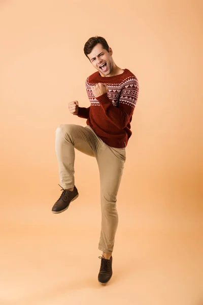 Imagen Longitud Completa Del Hombre Positivo Años Con Cerdas Que — Foto de Stock