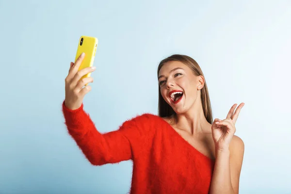 Imagen Una Hermosa Mujer Joven Emocionado Posando Aislado Sobre Fondo — Foto de Stock