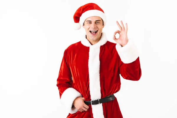Porträtt Kaukasiska Man 30S Santa Claus Kostym Och Red Hat — Stockfoto