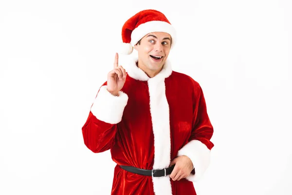 Portrait Jeune Homme Trentenaire Costume Père Noël Claus Chapeau Rouge — Photo