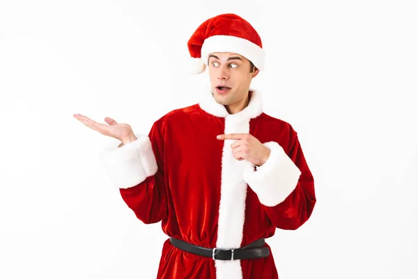 Podobizna Muže Radostné 30S Santa Claus Kostým Red Hat Palm — Stock fotografie