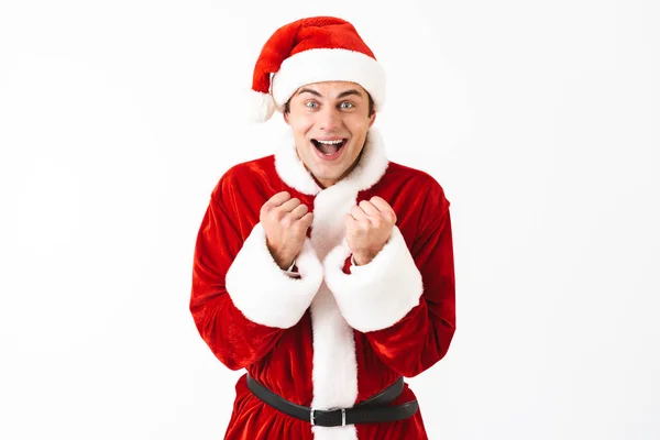 Portrait Happy Man 30S Santa Claus Costume Red Hat Rejoicing — Stock Photo, Image