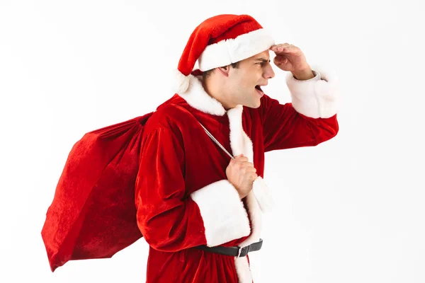 Ritratto Bell Uomo Anni Costume Babbo Natale Cappello Rosso Che — Foto Stock