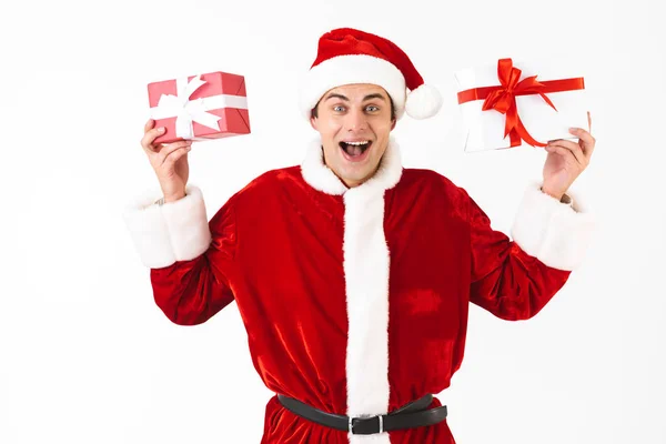 Retrato Del Alegre Hombre Años Disfrazado Santa Claus Sombrero Rojo —  Fotos de Stock