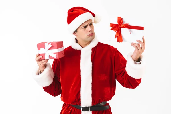 Retrato Del Divertido Hombre Años Traje Santa Claus Sombrero Rojo —  Fotos de Stock