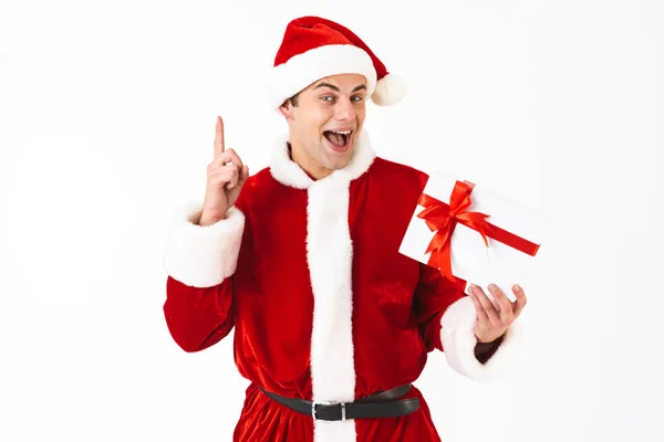 Porträt Eines Optimistischen Mannes Den 30Er Jahren Weihnachtsmann Kostüm Und — Stockfoto