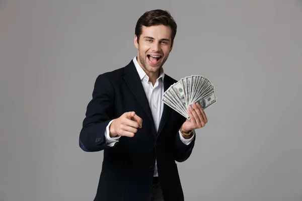 Imagen Del Hombre Negocios Años Con Traje Sonriente Fanático Del —  Fotos de Stock